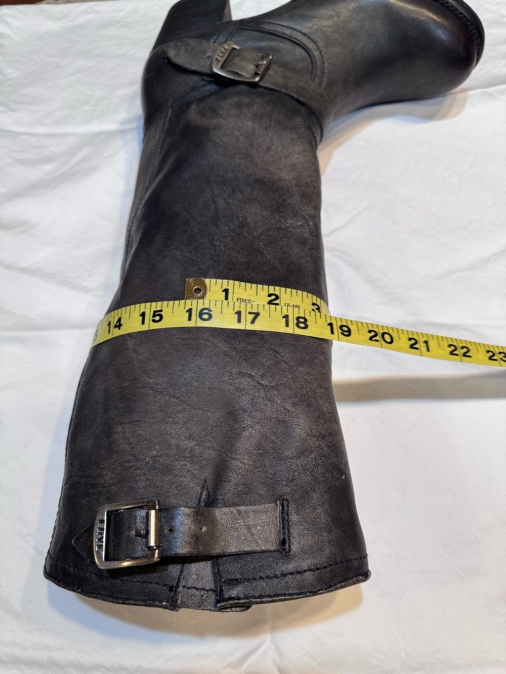Frye Women’s Charcoal Gray Leather Slouch Boots 3 inch Block Heel Size 9.5 - Picture 14 of 15